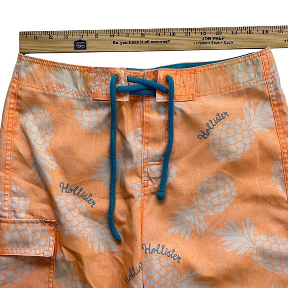 Hollister Mens Medium Neon Orange Pineapple Bermuda Board Shorts Swim Trunks - Picture 11 of 12